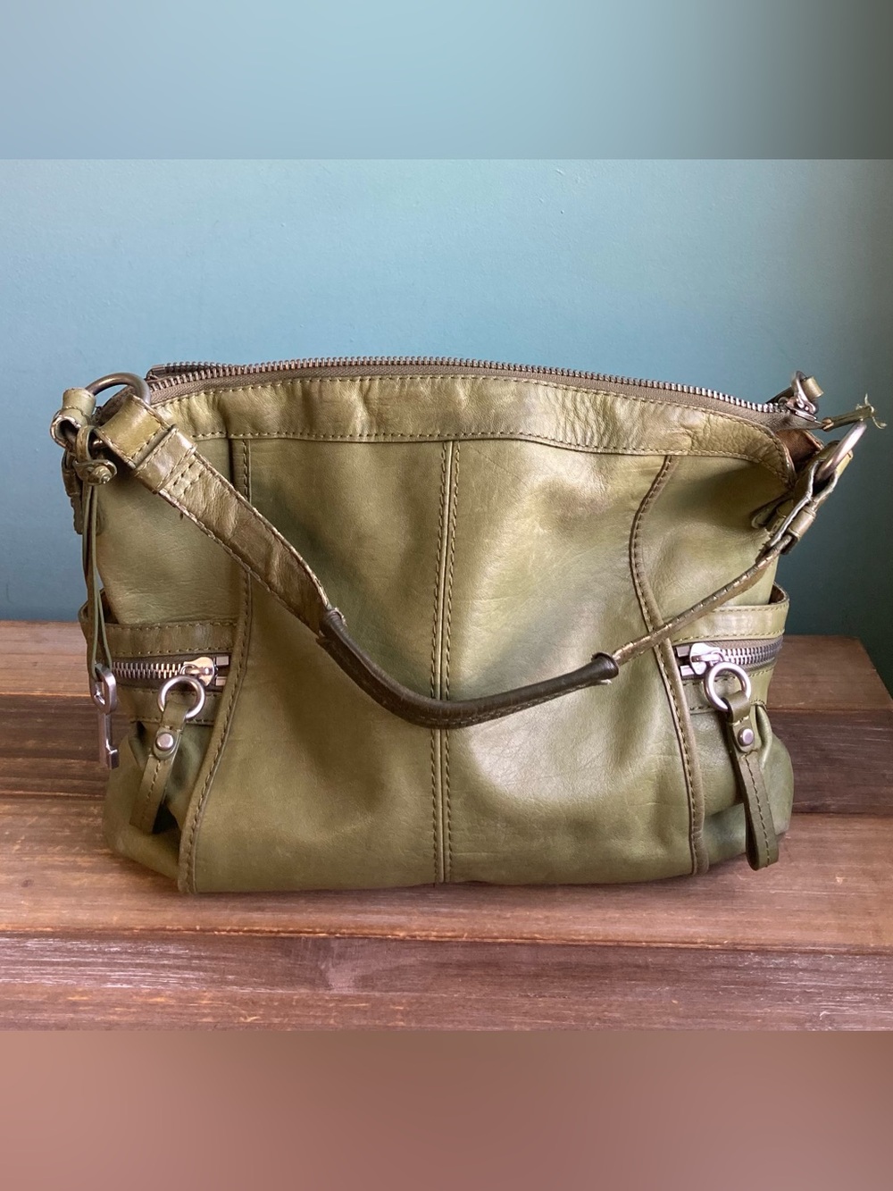 Vintage Fossil Slouchy Leather Hobo Bag Moss Green